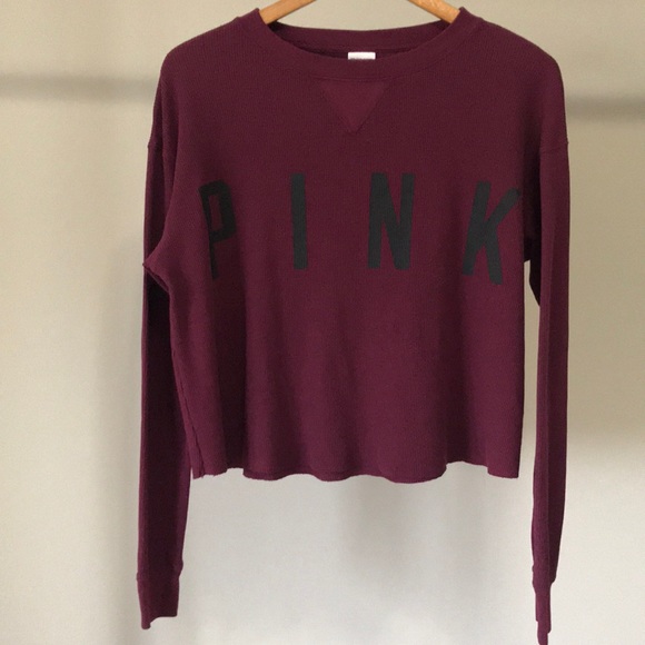 PINK | Crop Waffle-Knit Tee - Picture 1 of 8